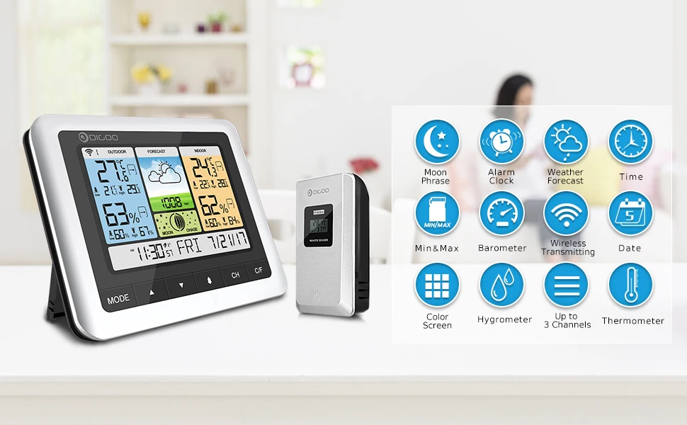 Digoo DG-TH8888 Метеостанция белого цвета беспроводной домашний цифровой термометр измеритель влажности USB Открытый датчик погоды Часы