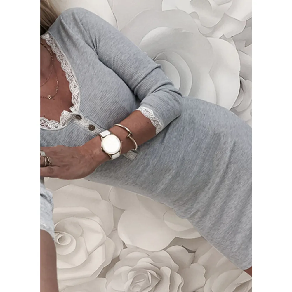 VESTLINDA женские платья с круглым вырезом и длинным рукавом Кружевное облегающее