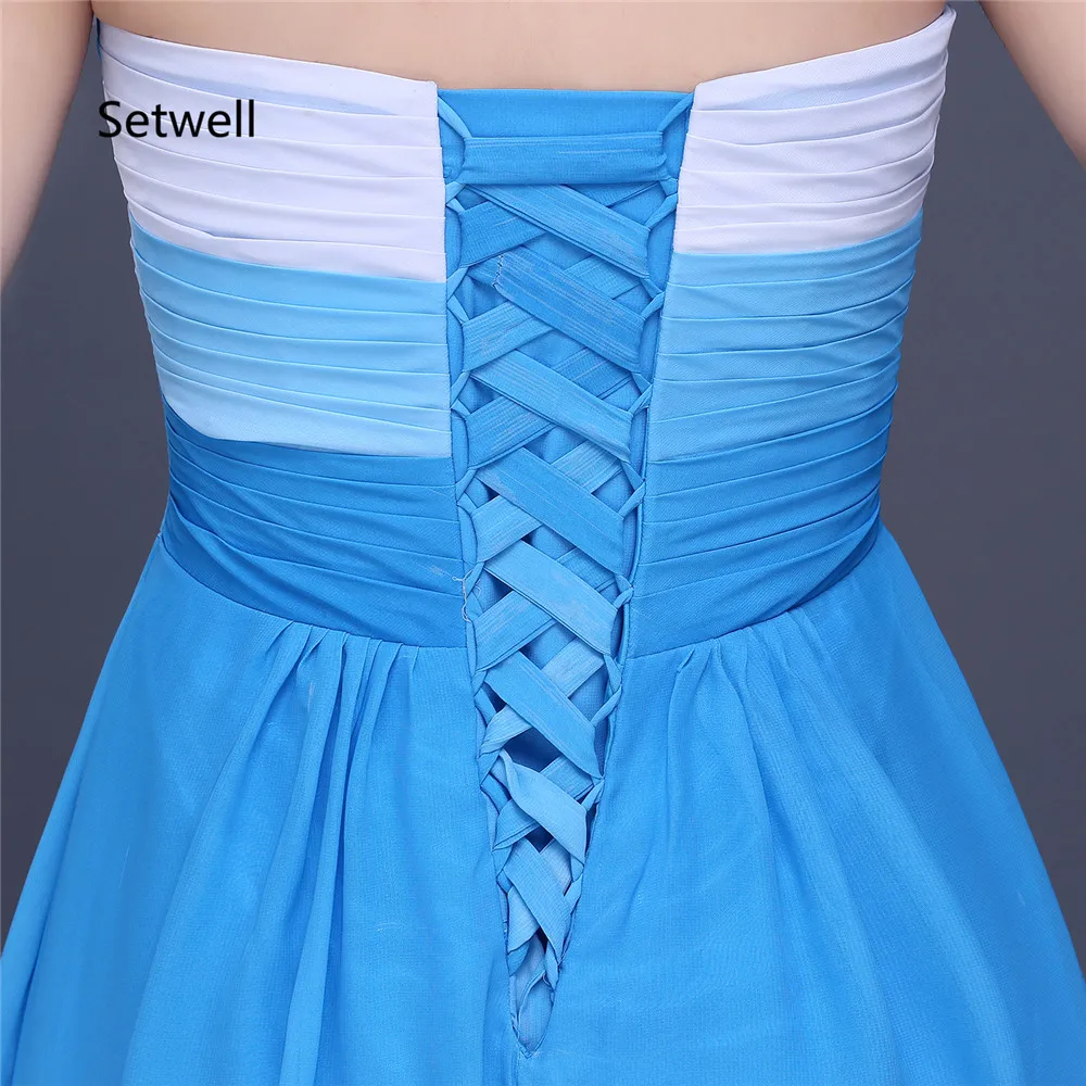 

Setwell Simple Light Blue Chiffon Prom Dresses Strapless Lace Up Back Prom Dress High Quality Evening Dresses 2017