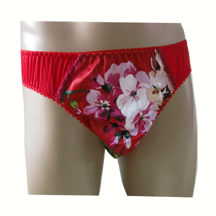 Gay Men's Underwear Sexy Flower Underpants Sissy Mens Briefs Silk Breathable Seamless Solid Panties Cueca Sexy for Men