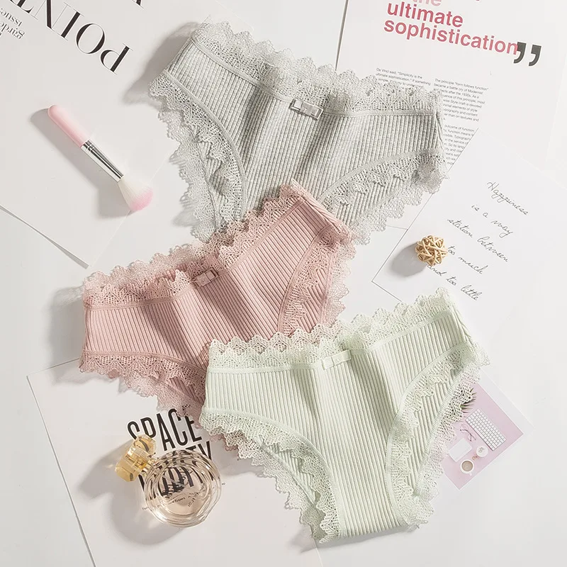 Новые хлопковые трусы Для женщин нижнее белье из хлопка для девочек Mid Rise Lace