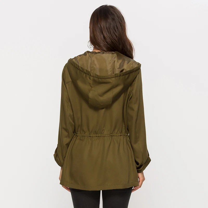 

Escalier Women's Anorak Jacket Lightweight Drawstring Hooded Military Parka Coat
