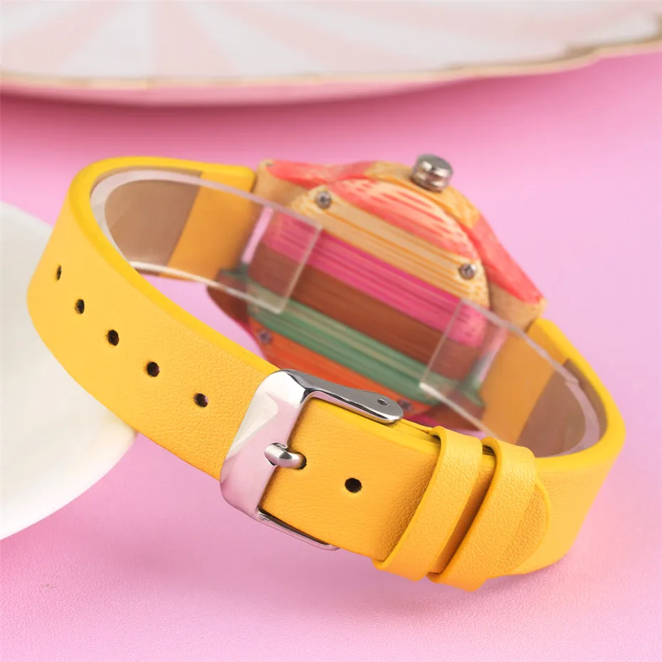 Trendy Lady Watch Quartz Movement Unique Yellow PU Leather Watch Strap Simple Roman Numerals Display Women's Watches Top Gift