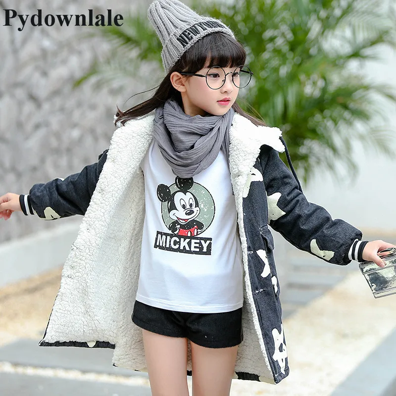 2017 зимний модный длинный Джинсовый плащ для девочек детская хлопковая свободная