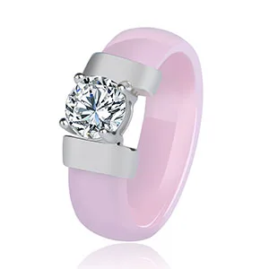 Новое черное керамическое свадебное кольцо 6 мм Ширина Белый Bling плюс кубический цирконий для женщин Нежный кабошон гладкие обручальные кольца для мужчин - Main Stone Color: Pink Silver Ring
