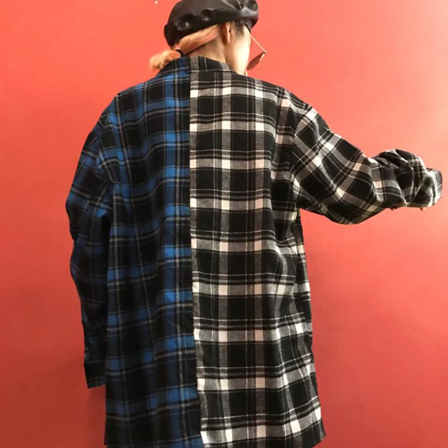 Корейская мужская клетчатая рубашка из хлопка с длинными рукавами в стиле