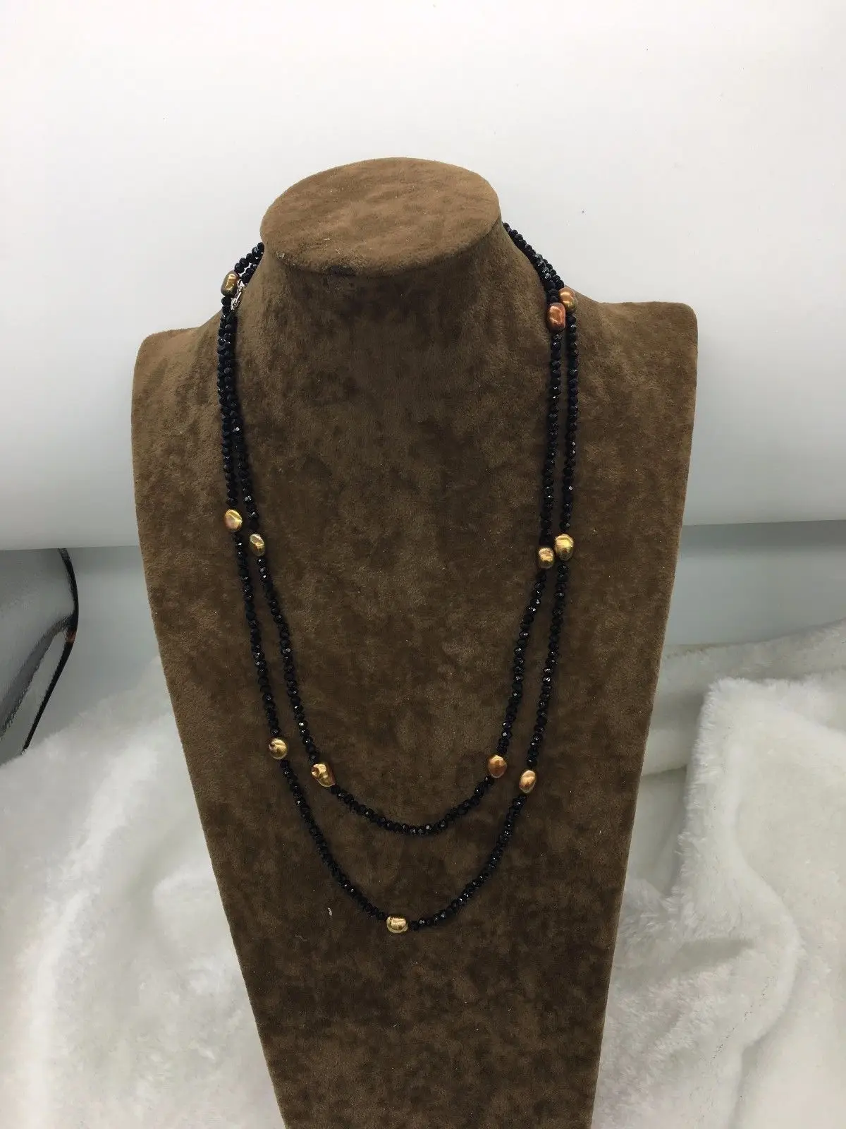 LJHMYString черное ожерелье с блестящим коричневым пресноводным жемчугом длинное 50