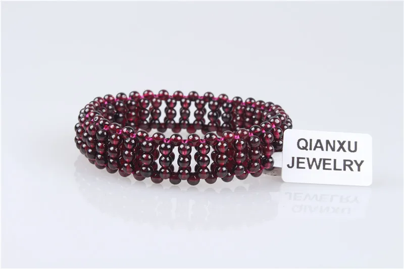 

QIANXU Burgundy-red Garnet Bracelet 4mm Beads Bracelet for Women Fine Jewelry