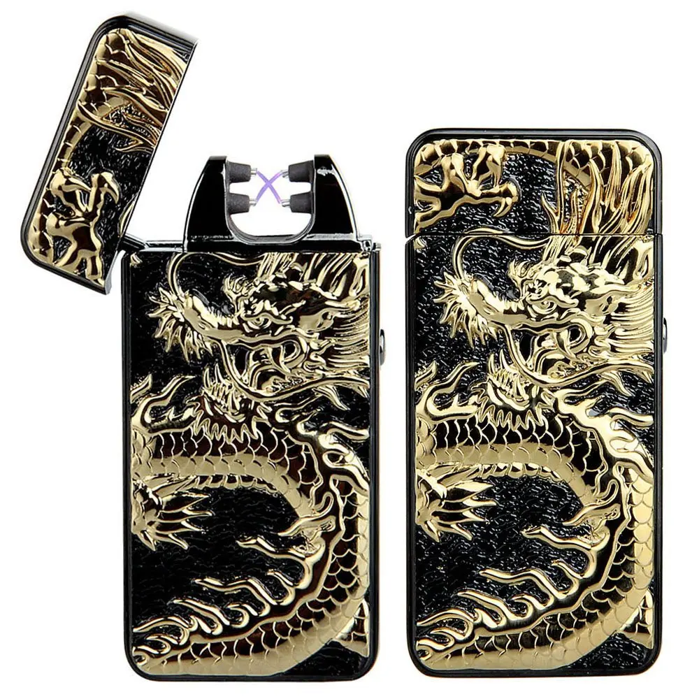 Metal Windproof Cigarette Lighter Electric Double Arc Plasma Pulse USB Rechargeable Cigar Smoking Men |