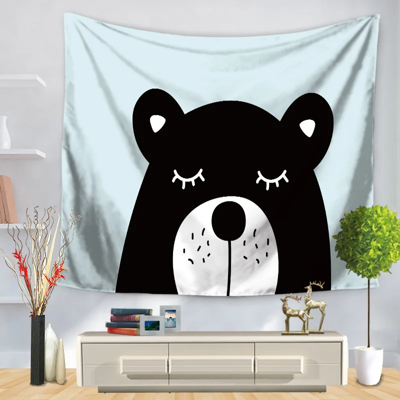 Polyester Fabric Cute Animal Cartoon Bear Penguin Wall Cloth Tapestries Beach Blanket Hangings Tapestry Hippie Home Decor | Дом и сад