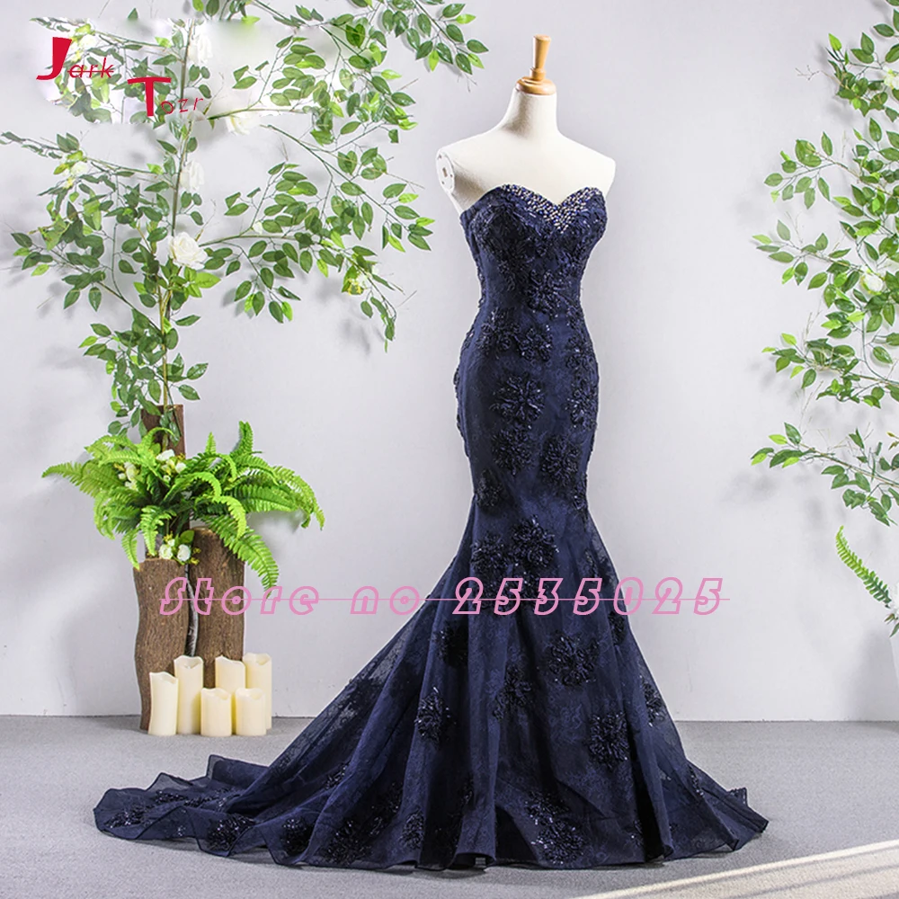 Jark Tozr Custom Made Bridal Gowns Sparkly Beading Crystal Neck Appliques Lace Navy Blue Mermaid Wedding Dresses Casamento | Свадьбы и