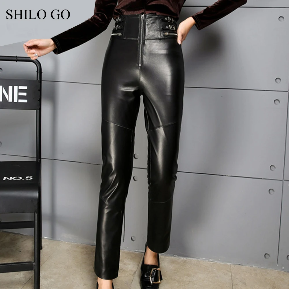 Женские кожаные брюки SHILO GO осенние модные черные брюки-карандаш из натуральной