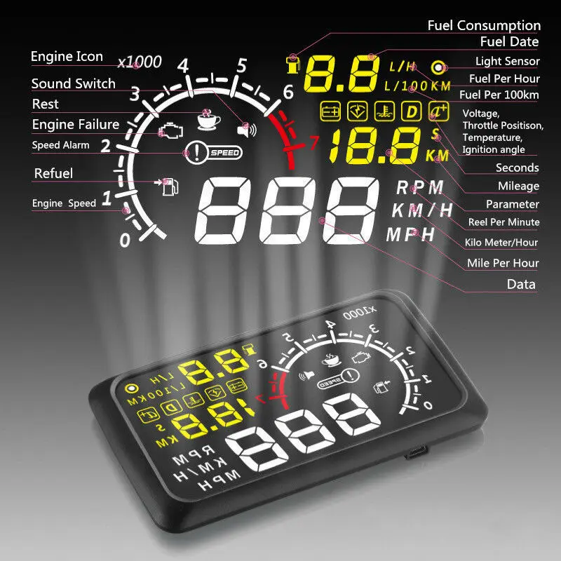Автомобильный HUD Дисплей параметров OBD компьютер для вождения температура воды