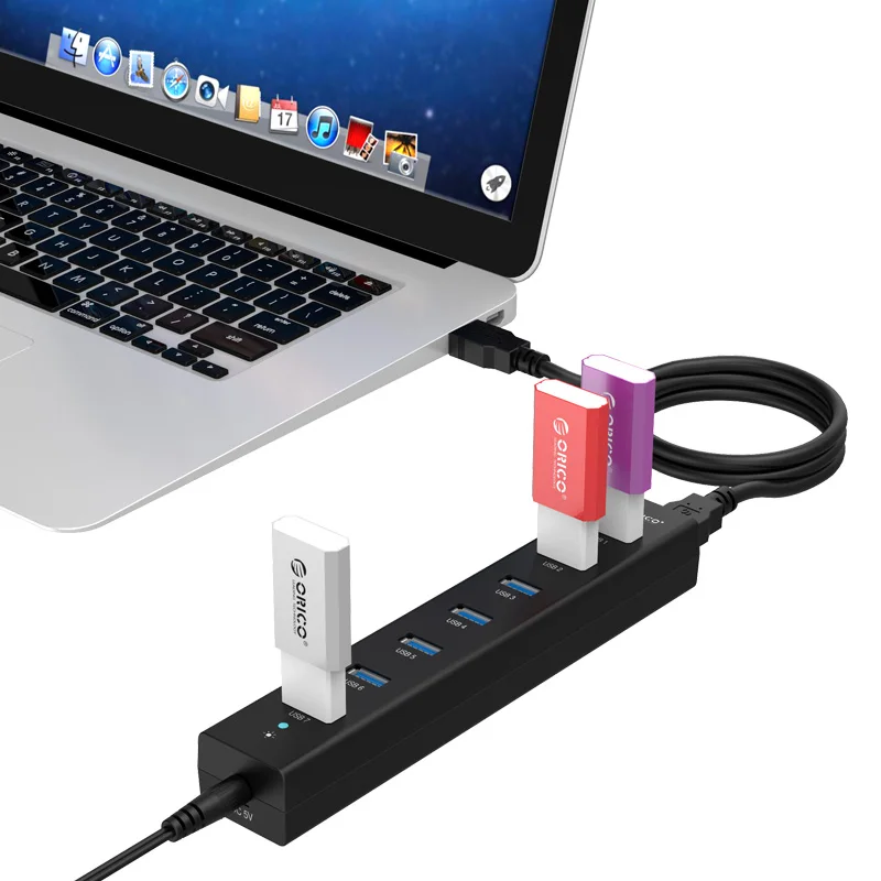 Высокоскоростной Концентратор ORICO 7 портов USB 3 0 5 В 2 А черный|7 ports usb 3.0|7 port usbport |