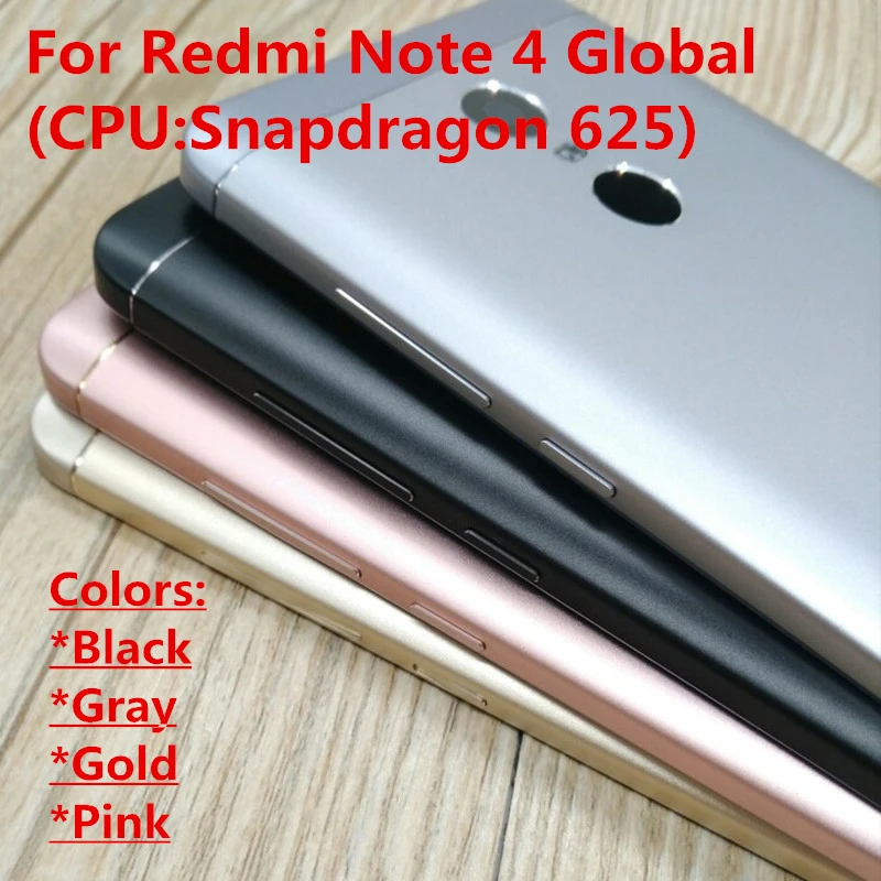 Металлический чехол для задней крышки батарейного отсека для Xiaomi Redmi Note 4 Global с объективом для камеры+ Кнопки громкости