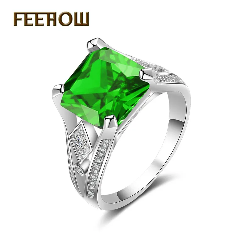 FEEHOW Роскошные огранки большой зеленый фианит обручальное кольцо для женщин