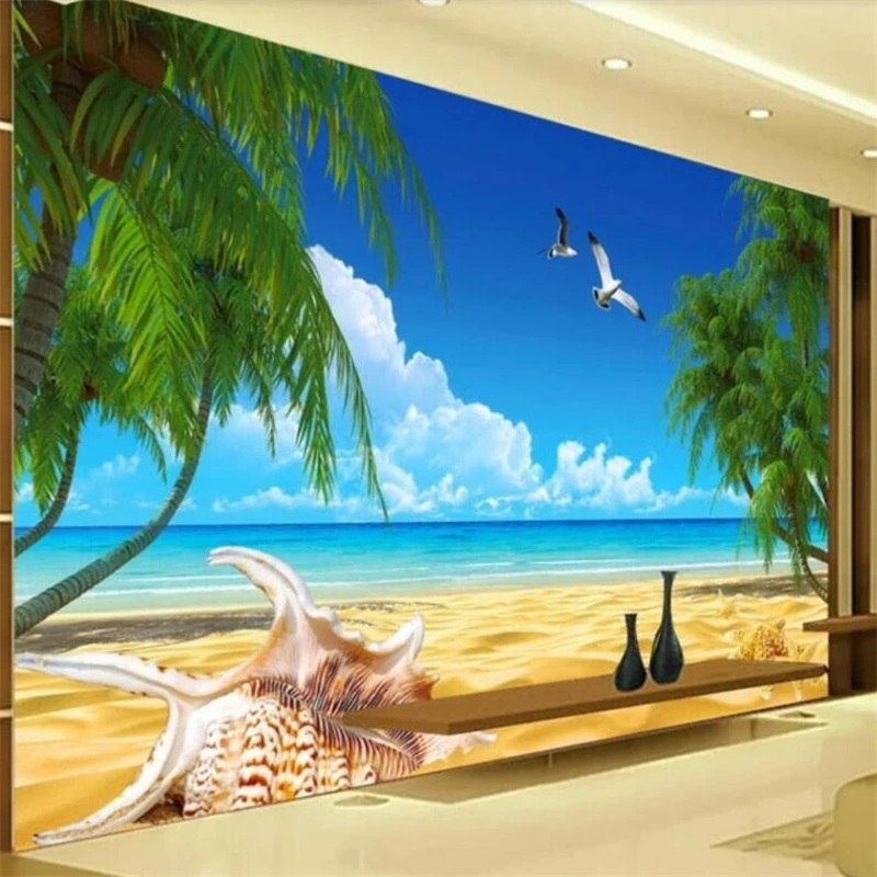 Beibehang пользовательский 3D морской вид кокосовое дерево дельфин Bay фото обои