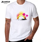 Хлопковая пляжная Радужная Мужская футболка BLWHSA высшего качества, повседневная мужская футболка с коротким рукавом и принтом пальмы, модная крутая футболка для мужчин