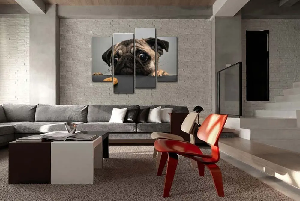 Картина маслом на холсте Сумасшедший мопс 4 шт. | Дом и сад