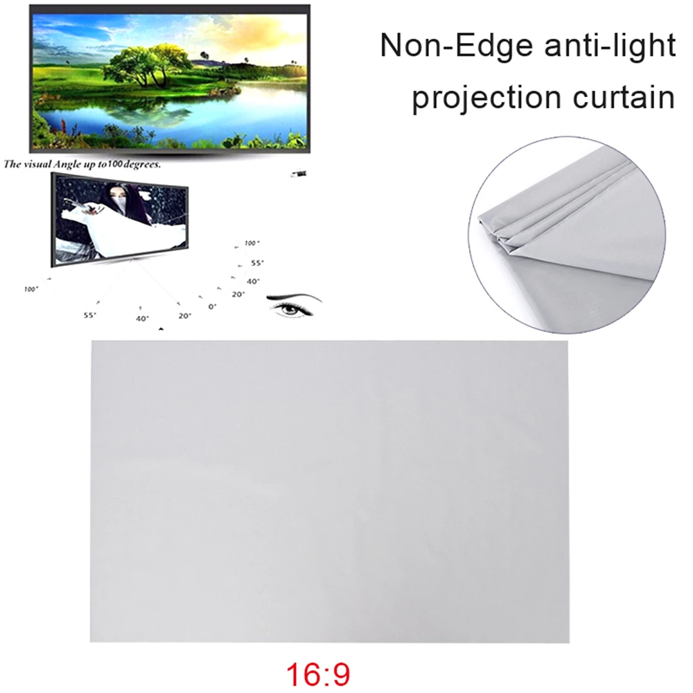 Amzdeal 50/60/72/84 дюймов 3D HD настенный проекционный Экран холст 16:9 светодиодный