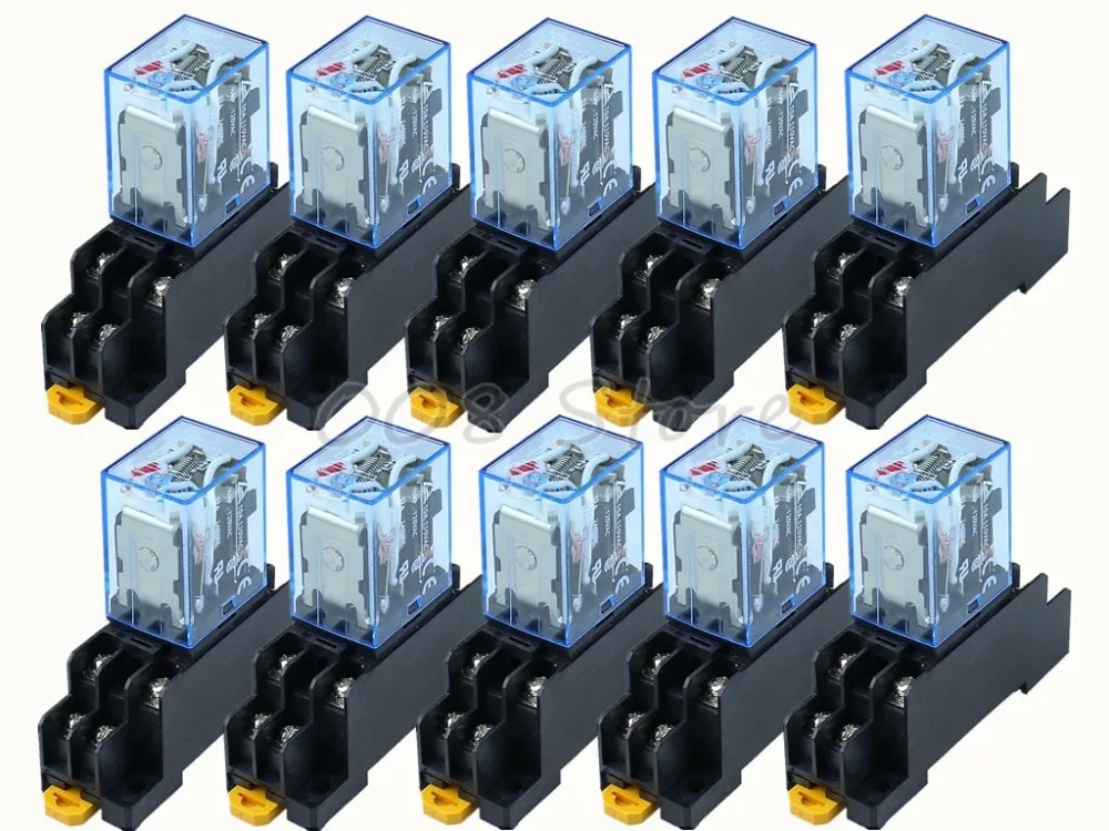 

Free Shipping 10Pcs 12V 24V DC 110V 220V AC Coil Power Relay LY2NJ DPDT 8 Pin HH62P JQX-13F With Socket Base OK