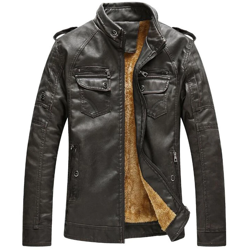 Мужская зимняя куртка из ПУ кожи с воротником-стойкой | одежда