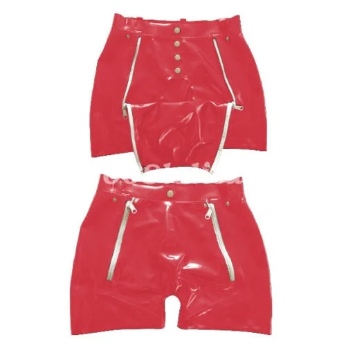 

Latex Rubber Men Sexy Red Shorts Boxer Shorts With Zipper Size XXS-XXL