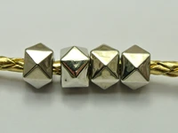 100 silver colour tone metallic acrylic pyramid spike big hole beads 12x8mm