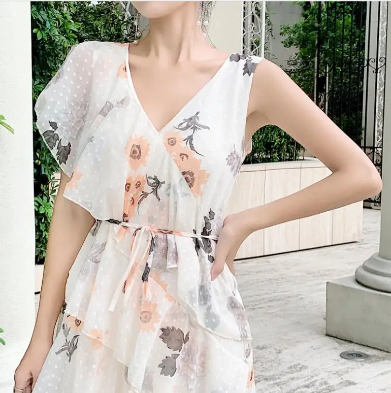 Брендовое дизайнерское платье с оборками длинное принтом 2019 Ранняя осень новое в