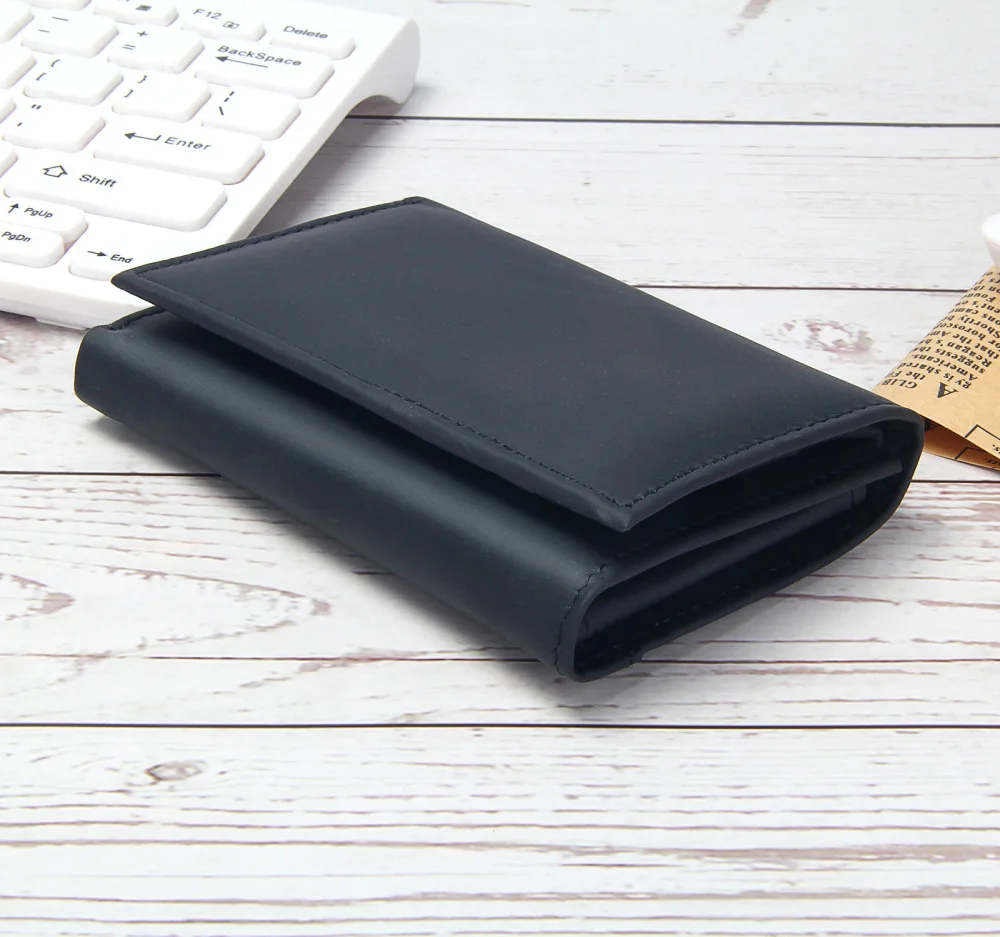 Мужские кошельки RFID из натуральной кожи, черные кошельки с тремя сложениями, мужские однотонные кошельки с несколькими отделениями для карт, маленький короткий кошелек для кредитных карт