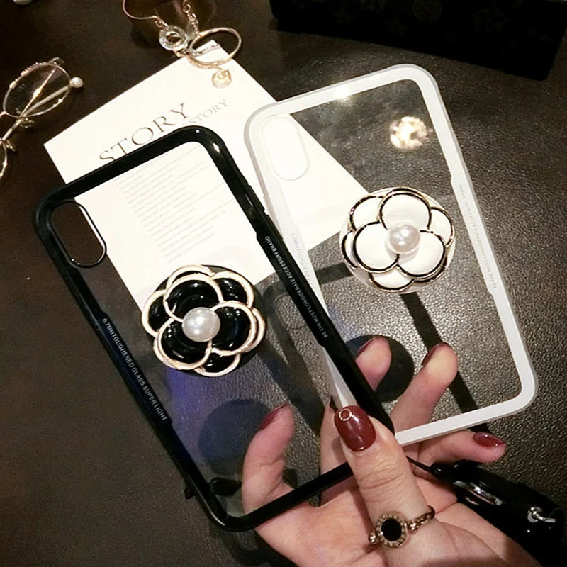 Цветок камелии для iphone XS MAX XR XSMax чехол с жемчугом Поддержка кронштейн шнурки