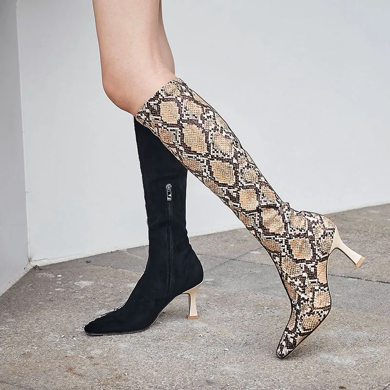 

Sexy Women Knee High Boots High Heels Long Patchwork Long Warm Night Club Party Shoes Woman High Motorcycle Boot