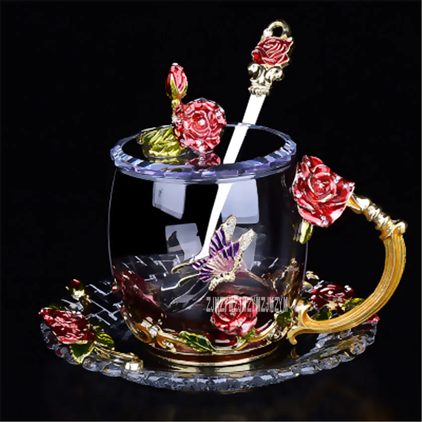 

Creative Vintage Rose Enamels Color Crystal Glass Cup Set Classical Crystal Flower Tea Glass Cup Heat-resistant Coffee Mug 330ml
