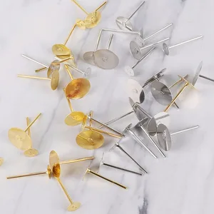 100 шт.лот Металлические Пустые шпильки для сережек-гвоздиков, плоская и круглая основа цвета родия, 4 мм, 6 мм, 8 мм, фурнитура для сережек, ювелирных изделий