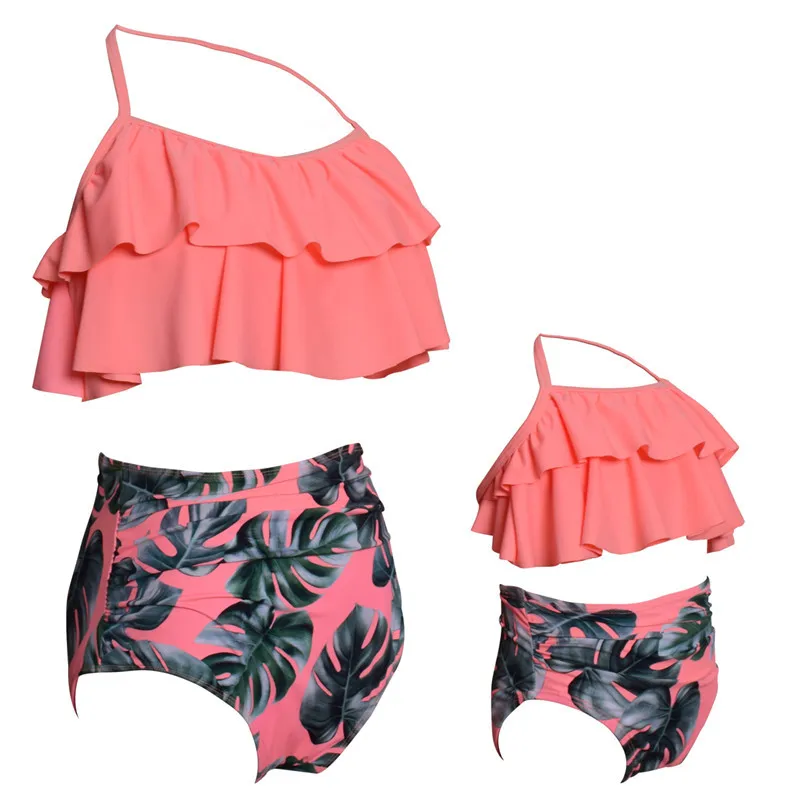 Summer Family Match Swimsuit Mother Daughter Women Girls Swimwear High Waist Bikini Set Kid Bathing Suit Monokin | Мать и ребенок