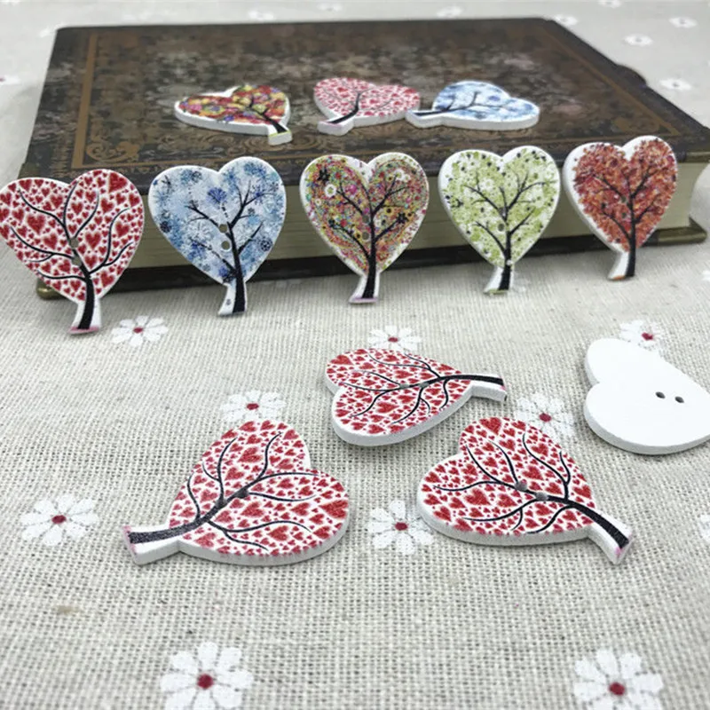 DIY 100pcs Mix Wooden buttons Heart-shaped Tree Sewing scrapbooking Handmade crafts 30mm | Дом и сад