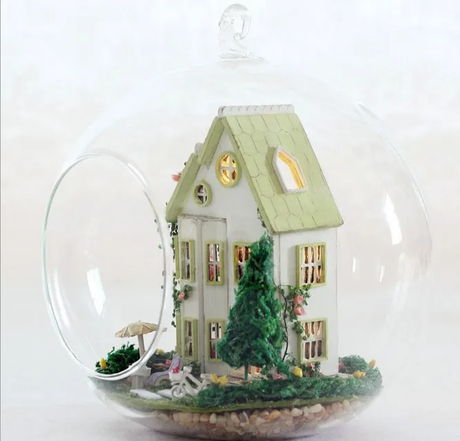 G011 DIY Мини стеклянный шар Кукольный дом сборка деревянный кукольный домик миниатюрное здание виллы наборы ручной работы игрушка