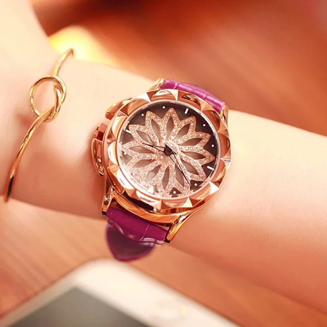 GUOU Luxury rose gold rotatable dial crystal women watch reloj mujer ladies fashion leather creative quartz Relogios | Наручные часы