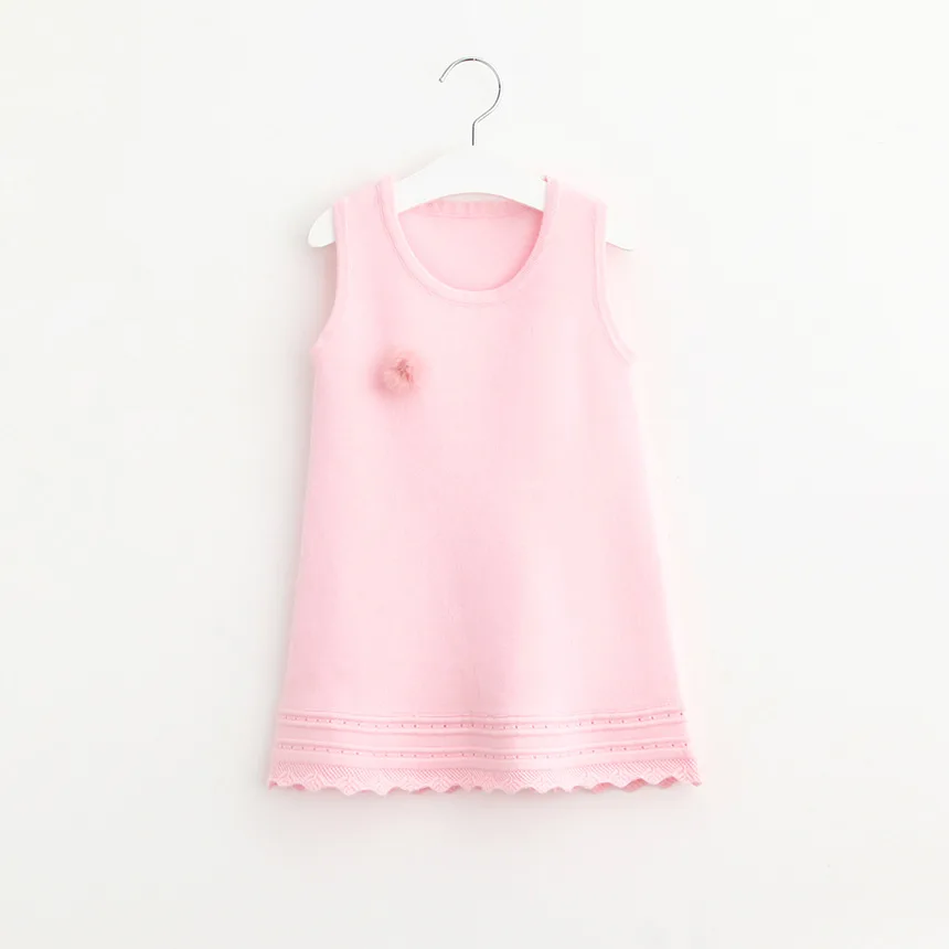 Kids Girls Knit Dress Spring Autumn Slip Dresses Korean Style Floral Hem Design Soft Children Clothing 4Color Slect | Детская одежда и
