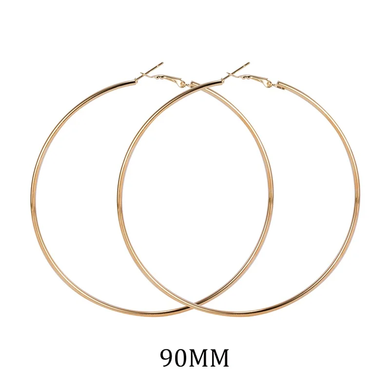 Gold 90MM Большие размеры 90 мм 100 мм Серьги-кольца для женщин классические круглые серебряные золотые круглые женские ювелирные аксессуары панк Brincos Pendientes - Окраска металла: Gold 90MM