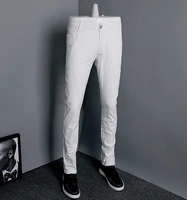 new stretch skinny men solid color jeans fashion casual black and white pencil jeans