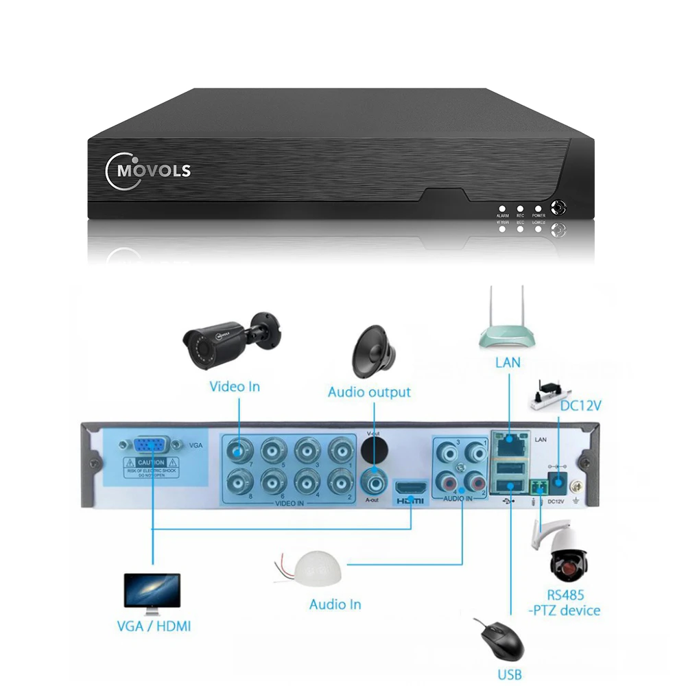 Movols 5MP система видеонаблюдения 8CH H.265 DVR 4 шт. 2592*1944 HD камера безопасности комплект Внутренняя/наружная IR-cut P2P система видеонаблюдения