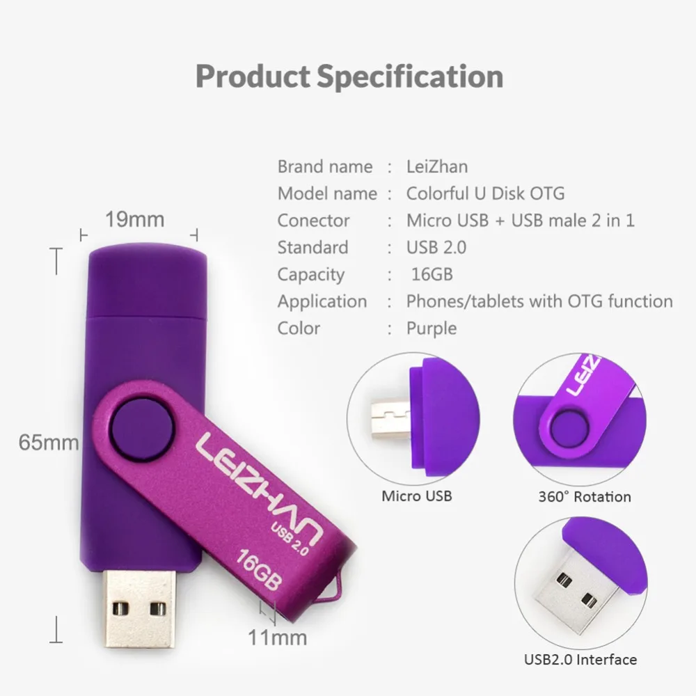 

LEIZHAN OTG USB Flash Drive 128GB Micro Phone Pendrive 64GB Memory Stick Pen Drive 32GB 16GB Tablet U Disk 8GB USB Drive 4GB 2.0