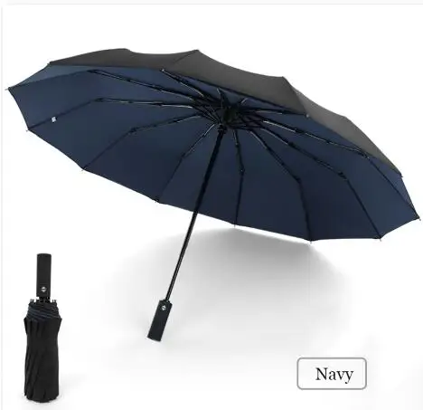 navy Double layer Большой бизнес-зонты, дождевик для женщин и мужчин, полностью автоматический зонтик с 12 ребрами, мужской тройной складной зонтик, мужской большой складной зонтик - Цвет: navy Double layer