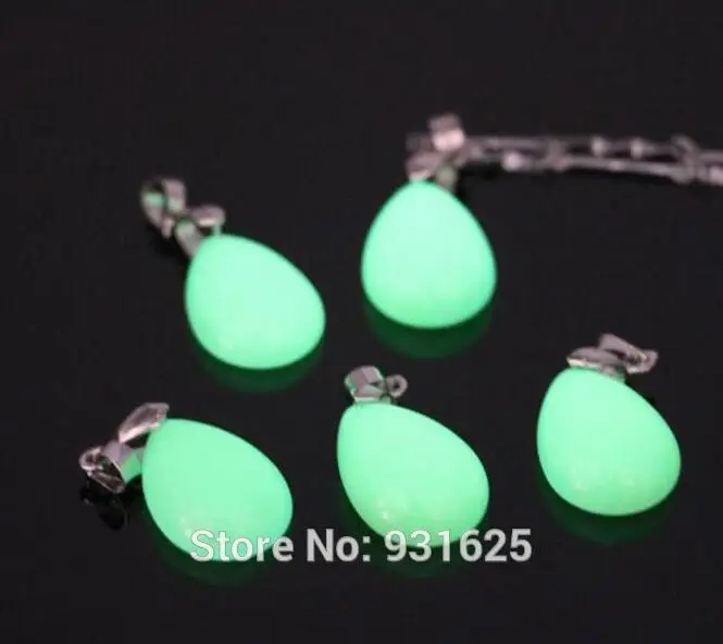 Rarely 1pcs Natural Stone Fluorite Carved Dropping Tear Drop Lucky Pendant + Rope Necklace Glow in Dark luminous stones Jewelry