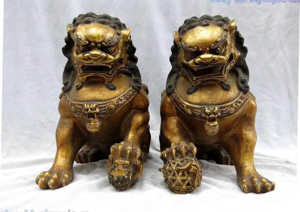 

10 авиапочту Китая (China бронзовая позолота резные прекрасно охранник Foo Собаки Львы пара Скульптура статуя