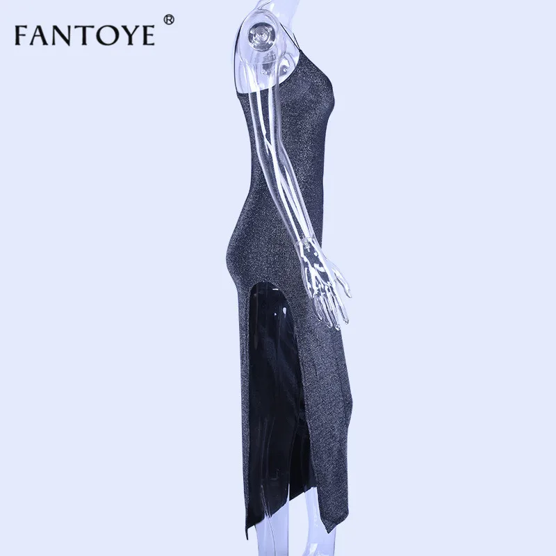 Fantoye, сексуальное длинное платье для клуба, спагетти, женское, с высоким разрезом, глубокий v-образный вырез, шикарное, Осень-зима, макси, вечерние, облегающие платья, Vestidos