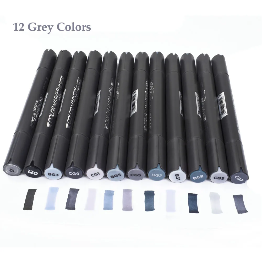 12 grey colors STA 12 цветов кожи/серые/бронзовые тона маркерная ручка набор двойных наконечников на спиртовой основе художественные маркеры профессиональные ручки для рисования товары для рукоделия - Цвет: 12 grey colors