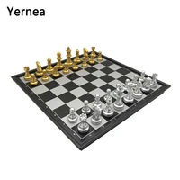 yernea magnetic chess board game set new folding chessboard plastic magnetic chess pieces gold and silver color pieces