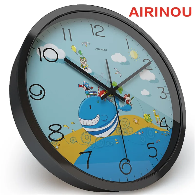 Airinou мультфильм океан Мир тема дизайн стекло и металл настенные часы детская